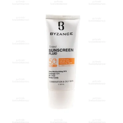 فلوئید ضد آفتاب بیزانس رنگی پوست چرب SPF 50 بژ روشن 1