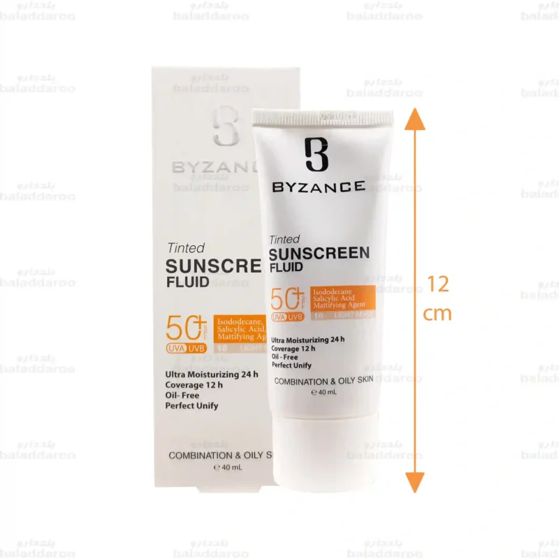 فلوئید ضد آفتاب بیزانس رنگی پوست چرب SPF 50 بژ روشن 2