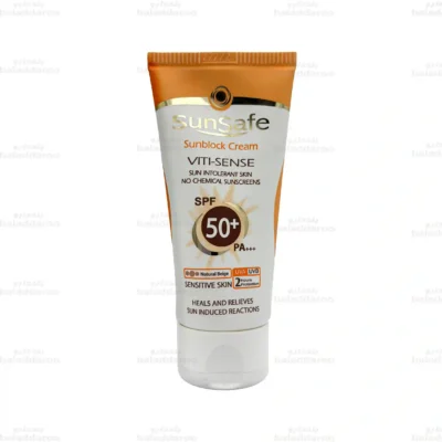 کرم ضد آفتاب SPF50 فاقد جاذب های شیمیایی رنگی سان سیف 50 گرم 1